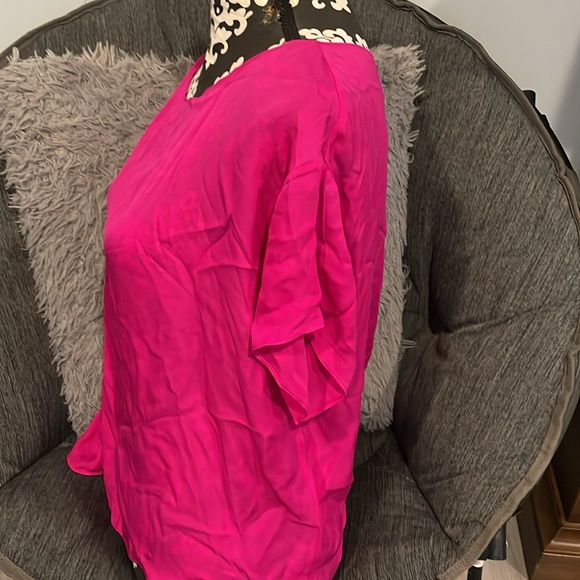 CHRISTINE ALCALAY 100%Silk Loose Fit Pink/Fuchsia Short Sleeve Blouse Size Small - Picture 3 of 8